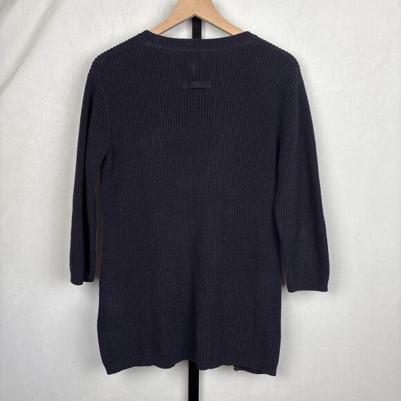 Tyler Boe 100% Cotton V-Neck Tunic Sweater Women's Medium Navy Zipper Detail - Picture 5 of 11